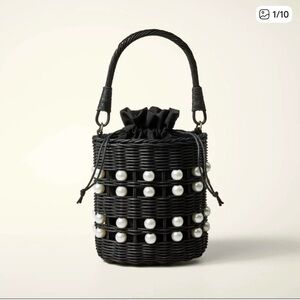 Kate Spade Black Woven Mini Bag with Pearl Details